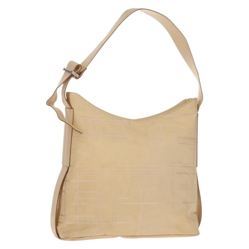 Authentic Salvatore Ferragamo Shoulder Bag Nylon Leather Beige Silver